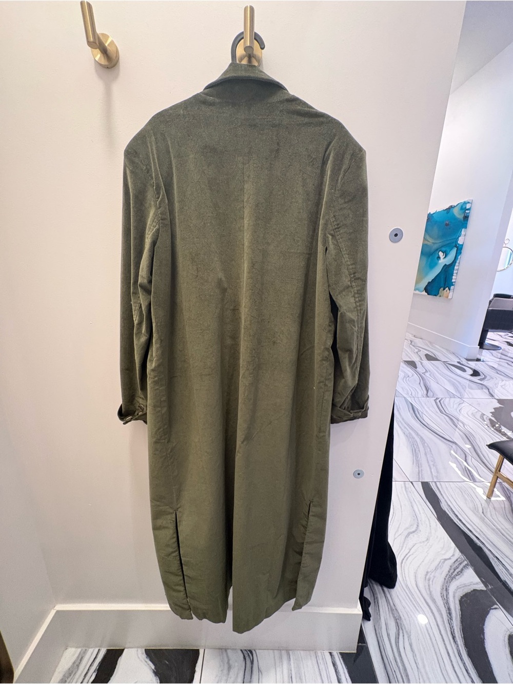 Free People Olive Corduroy Long Trench Coat - Picture 2 of 2